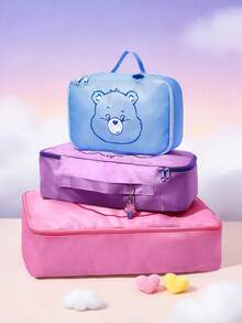 SHEIN X Care Bears 可爱卡通图案印花旅行收纳袋，分类收纳，多种尺寸可选，适用于各种尺寸的包袋，非常适合短途旅行、长途旅行、日常家庭收纳等场景，男女老少皆宜，学生适用，图案包括：开心熊、分享熊、生气熊 - 混色 - 查看 2