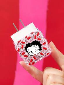 Betty Boop x SHEIN 3件組數據線保護套，適用於充電器，櫻桃印花圖案，充電器保護套（不含數據線） - 玫紅色 - 查看 6