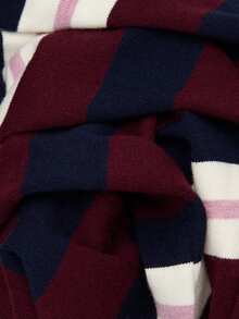 Nöista Striped Knit Cardigan With Collar And Button Front. Fall, Back To School And Everyday Style. - Burgundy - View 11
