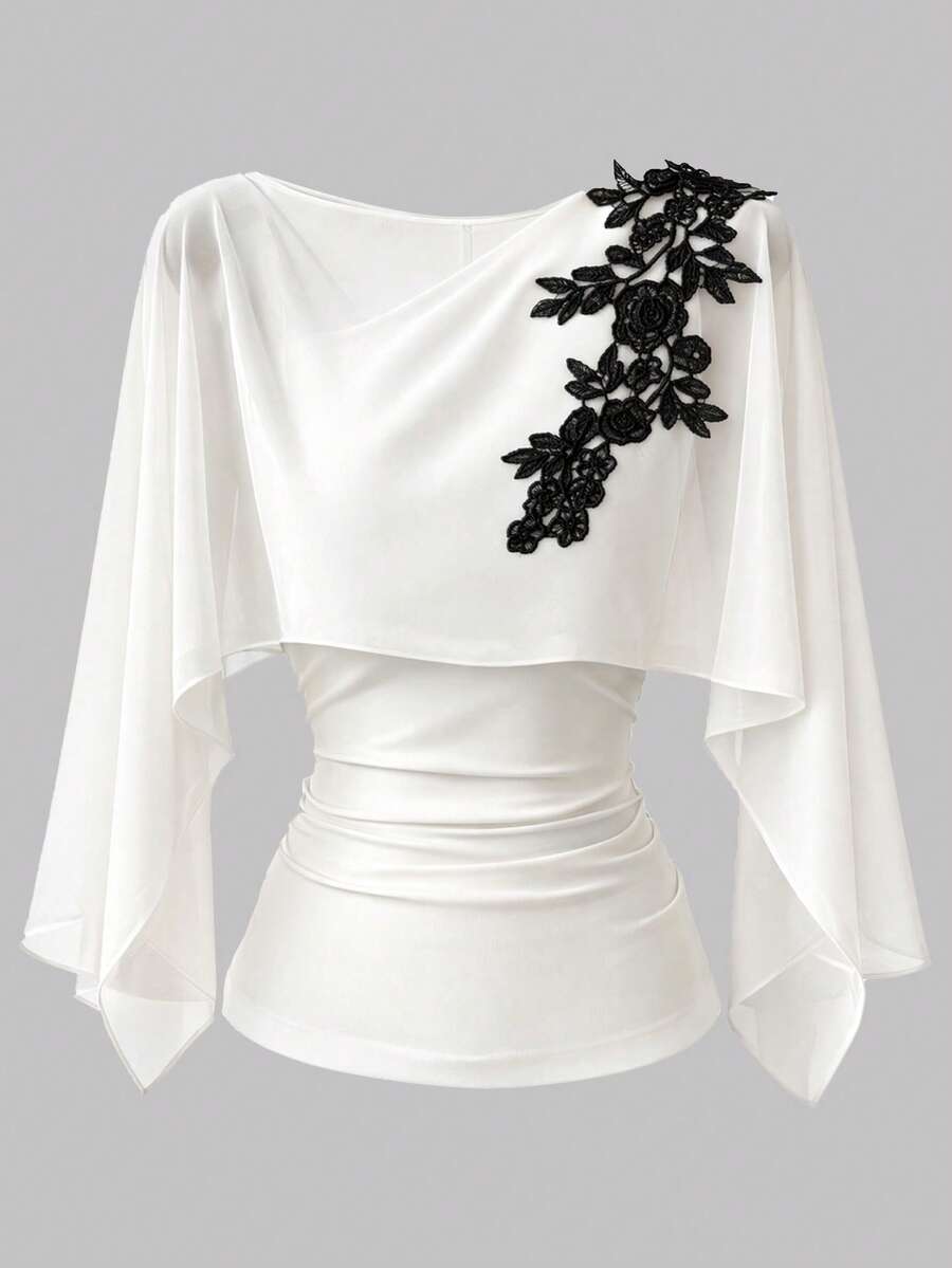 GlowEve Women's Casual Daily Round Neck Raglan Sleeve Side Slit Button T-Shirt - White - View 1