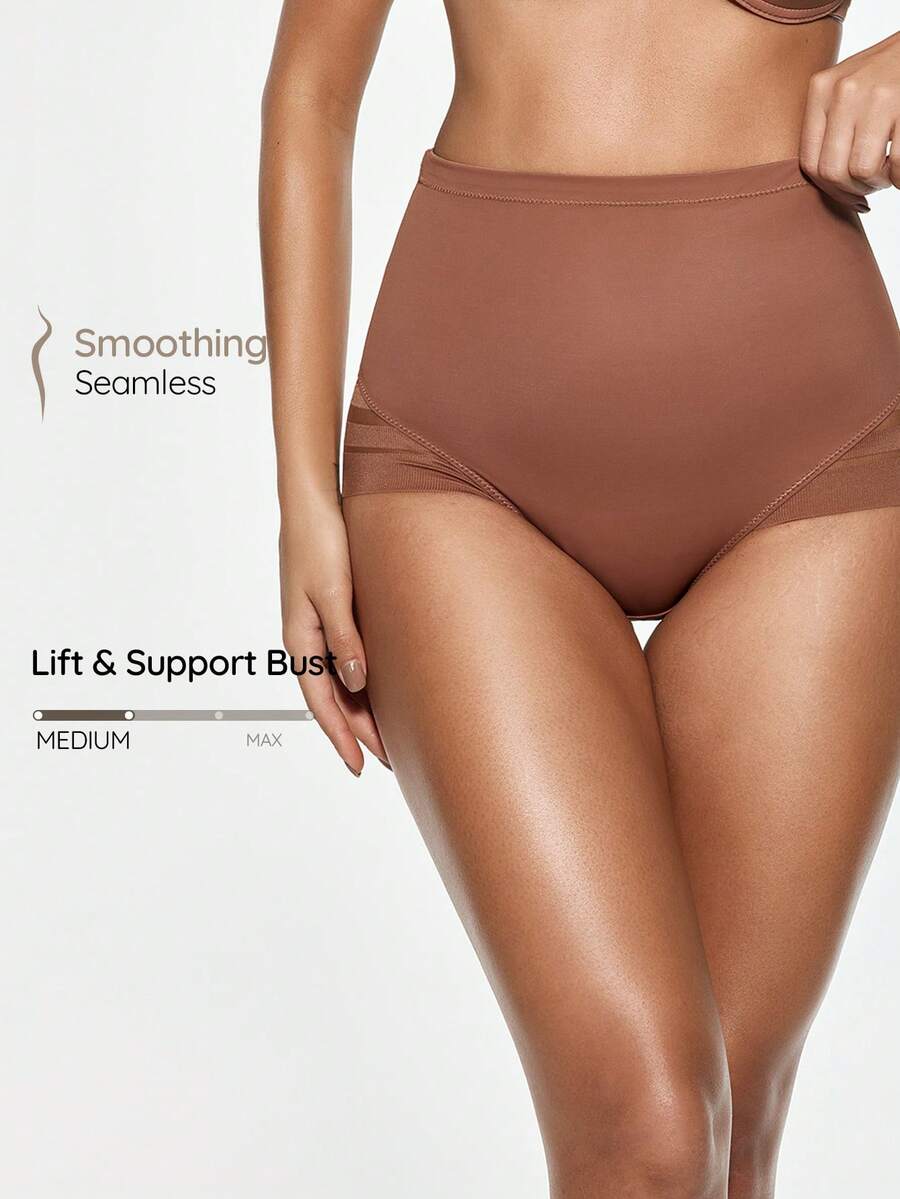 SHAPORA Women's Mesh Patchwork Casual Daily Wear Shaping Triangle Panties - Rust Brown - View 1