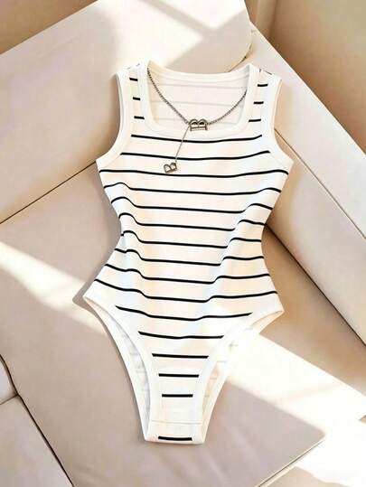 SHEIN Franclia Summer Casual Striped Sleeveless Bodysuit