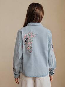 Anewsta New Girls' Luxurious Heavy Embroidery Casual Vacation Blue Shirt, Summer Promotion - Blue - View 7