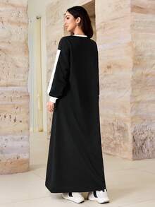 Yasmyna Spring/Autumn Crew Neck Patchwork Black & White Contrast Casual Dress - Black and White - View 4