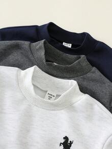 SHEIN 3pcs/Set Kids Young Boy Autumn Winter Cute Casual Versatile Knitted Long Sleeve Grey & Blue Sweatshirt All-Match Sweatshirt Multi-Pack - Multicolor - View 7