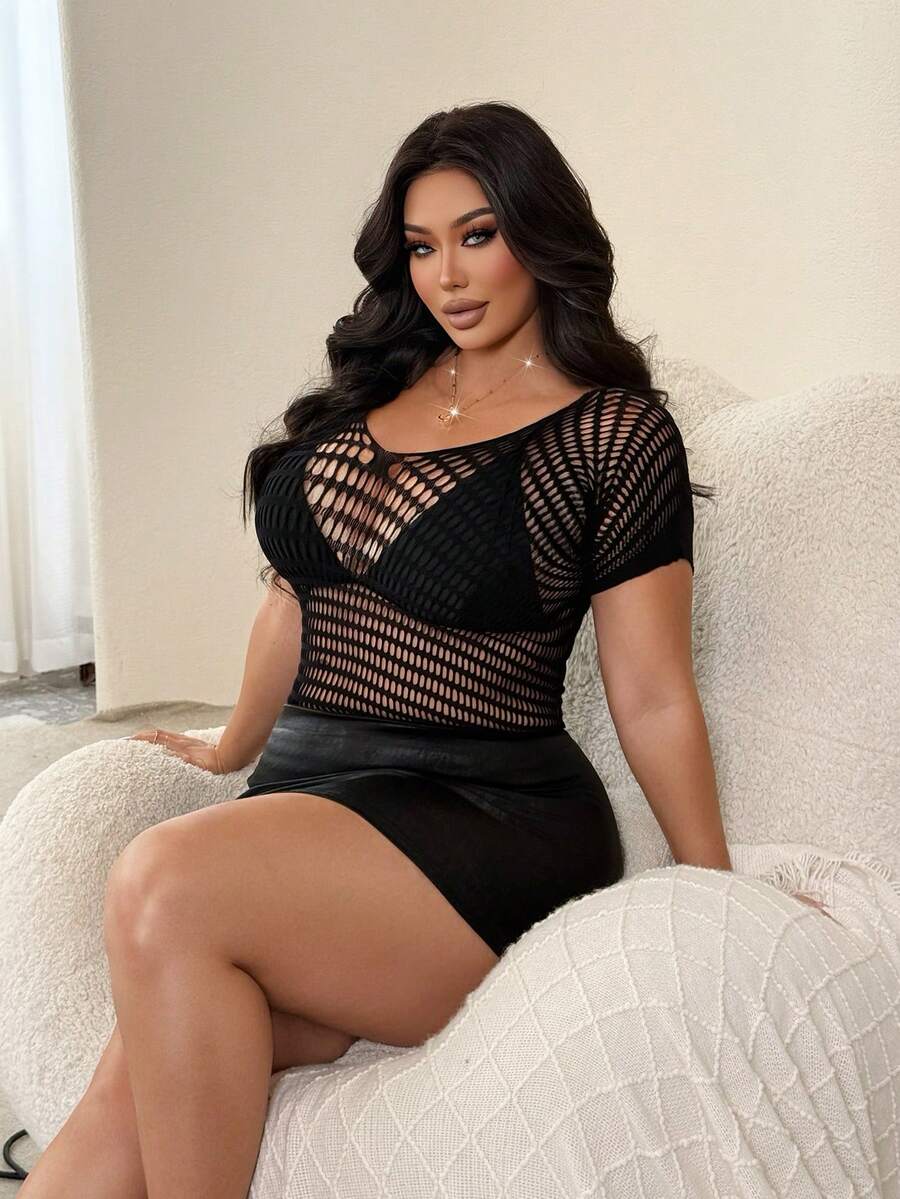 NU&NOW Women's Plus Size Sexy Hollow Out Top Halloween Going Out Club Black Summer - Black - View 1