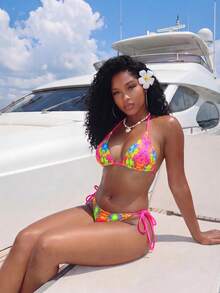 BamGleam Conjunto de bikini estampado de colores para mujer (diseño de estampado aleatorio) - Multicolor - Ver 4