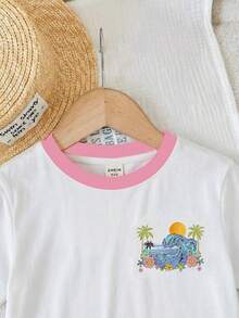 SHEIN 春意盎然，甜美可爱的小公主，波西米亚风印花，女婴休闲柔软宽松圆领短袖T恤搭配修身骑行短裤，适合春夏日常、居家、度假、节日等各种场合，充满春日气息，夏日氛围，轻松舒适的春夏套装，时尚女婴休闲装，公主范儿，花朵图案T恤套装，春夏套装，新款，清凉舒适，春日氛围，夏日清凉 - 彩色 - 查看 7