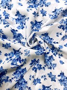 Linhara Women's Plus Size Floral Print V-Neck Casual Daily Summer Shirt - Blue - View 4