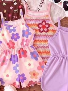 女嬰夏季新款 4 合 1 隨機發貨 細肩帶圓領休閒連身褲 - 彩色 - 查看 3