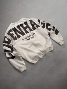 Manfinity Roghcode Sudadera de manga larga con cuello redondo, gráfico de letras, casual y versátil para uso diario para hombres - Albaricoque - Ver 2