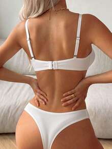 SuitURBody Letter Patched Underwire Bra & Panty Lingerie Set - White - View 2
