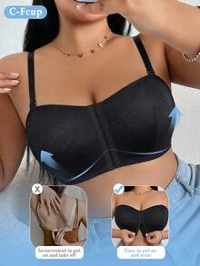 Crystal Vow 1pc Front Closure Strapless Bandeau Bra, Anti-Slip Anti-Slip-Off Anti-Exposure, Summer, With Free Regular Shoulder Strap - Black - View 4