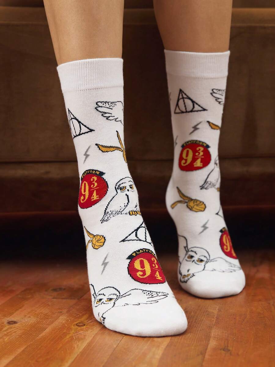 HARRY POTTER X SHEIN 1 Pair Unisex All-Season Mid-Calf Socks, Versatile For Summer And Winter - color mixing - View 1
