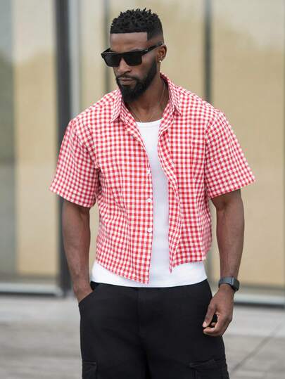 thenoahjr thenoahjr Men's Casual Loose Plaid Short Sleeve Shirt, Suitable For Commuting