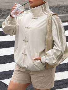 Muchica Plus Size Women's Striped Long Sleeve Button Design Lightweight Jacket Fall - Multicolor - View 8