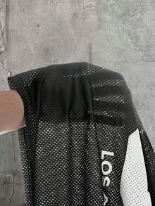 AXEPEAK 男士夏季休閒時尚街頭風數位印花拼色網眼鏤空落肩寬鬆版型T恤 - 黑色 - 查看 7