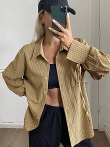 Livesso Herbst Senfgelb künstlerisch locker Business Lässig elegant Lehrerinnen-Tag Street Bindung Langarm Damenhemd Büro Brunch - Braun - Übersicht 3