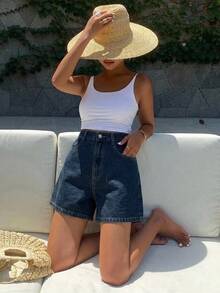 DAZY Summer New Loose Casual Distressed Women Denim Shorts Jorts - Dark Wash - View 7
