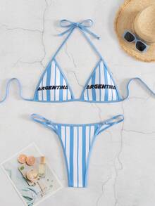 Costavie Women's Striped Swimsuit Set For Beach Vacation - Baby Blue - View 3
