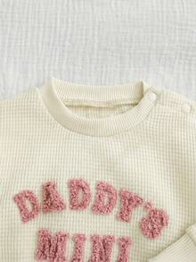 Cozy Pixies 新生兒可愛套裝，字母刺繡 DADDY'S MINI，休閒日常穿著，秋冬款 - 粉色 - 查看 3