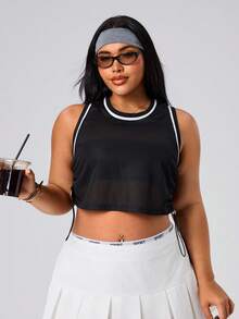 Seamluxe SHEIN Sport Débardeur de sport court avec cordon de serrage latéral pour femmes grandes tailles - Noir - Voir 9