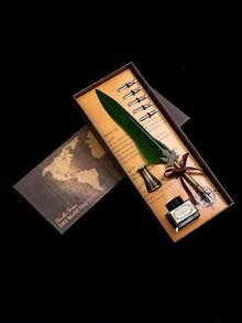 1 Set Jubaboz Calligraphy Brush Pen With Stamp And Sealing Wax, Feather Pen, Ink, - multicolor - View 13