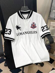 青少年男孩美式學院風立領 Polo 衫 - 白色 - 查看 7