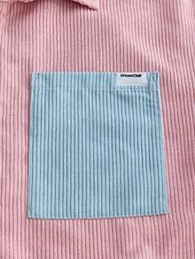 SWAVVY Camisa de manga corta de pana con patchwork para hombre, primavera/verano - Rosa - Ver 5