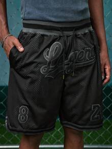 EVRINFINITE Men's 8/24 Black Basketball Shorts, Casual Embroidered Stitching Zipper Pockets, Suitable For Party And Sports Wear - Black - View 5