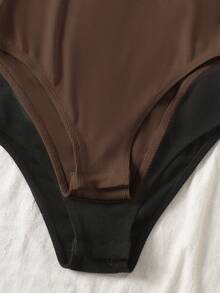 SHEIN 2pcs/Set Tween Girls' Casual Basic U-Neck Sleeveless Fitted Ribbed Jumpsuit, Black & Brown - Brown - View 4