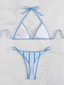 Costavie Women's Striped Swimsuit Set For Beach Vacation - Baby Blue - View 2