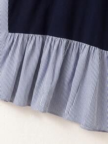 Robe à rayures et patchwork avec décoration de nœud pour adolescentes - Bleu marine - Voir 3