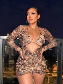 SHEIN X Sofía Suescun Swim SXY 大码女士豹纹吊带比基尼三件套，适合海滩度假 - 彩色 - 查看 3