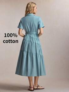 BizChic Adjustable Waist Patchwork Dress, Vintage French Elegant Business Formal Vacation Country Slouchy Date Daily Holiday Halloween Back To School Party Birthday Wedding Guest Church Special Occasion Slimming Elegant Sexy Versatile Summer Autumn Commute Office Outing Beach Gathering Social Holiday Shopping Travel Luxury - Blue - View 5