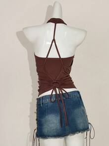 SHEIN ICON 2件組 西式性感女款夏季波希米亞風深棕色細肩帶露背背心內搭上衣，適合外出與夜生活 - 棕色 - 查看 7