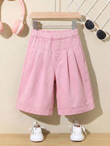 SHEIN LMoss Kids 女婴藏蓝色宽松牛仔裤 - 粉色 - 查看 6