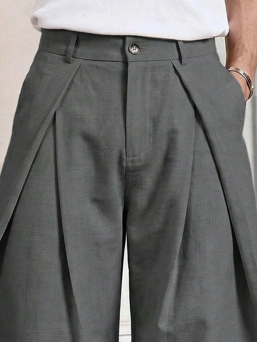 SWAVVY Men's Grey Loose Wide Leg Pants,Minimalist Versatile Solid Color Woven Long Pants,Fashionable Unique Design Casual Everyday Commute Autumn Vacation - Grey - View 1
