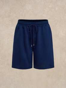 Hombres Shorts unicolor de cintura con cordón con bolsillo oblicuo - Azul Marino - Ver 6