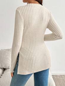 SHEIN Maternity Solid Color Split Design Casual Versatile Everyday Formal Maternity Work T-Shirt Fall - Apricot - View 2