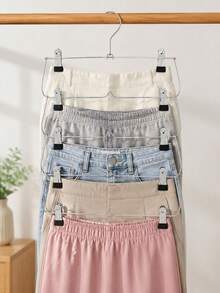 1pc Multi-Layer Hanger Skirt Rack With 12 Clips Space Saving Clothing Storage Rack Hanger Wardrobe Folding Pants And Skirt Hanger - Multicolor - View 7