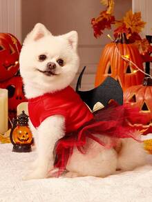 1pc Black Devil Wings & Tulle Skirt Dress, Cute Pet Costume For Halloween, PETSIN Original Design - Multicolor - View 3
