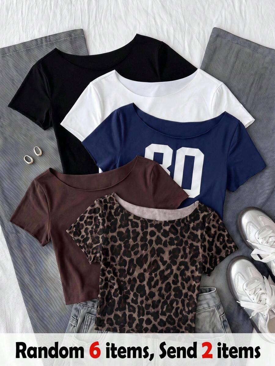 SHEIN Tween Girl Solid Color Fashion Minimalist Round Neck Short Sleeve T-Shirt 2pcs Set - Black and White - View 1