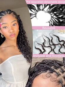 Boho Braids 100%真人发钩编发，缅甸卷曲羽毛钩编发，奇迹结钩编发，波西米亚风辫子，丝滑无痕隐形细软发质女士专用微环钩编发接发 - Natural Black - 查看 5