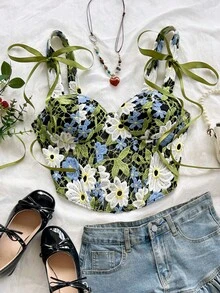 Soleia 女款時尚刺繡綁帶背心，適合度假與音樂節 - 黑色 - 查看 4