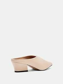 Bholvia Spring/Summer Fashion Pointed Toe Deep V Mule Chunky Heel Slip-On Elegant Comfortable Shoes For Vacation, Platform Heels, Office, Party - Khaki - View 9