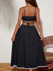 Travachic Vestido de mujer de unicolor con diseño de abertura lateral y tirantes finos - Negro - Ver 2