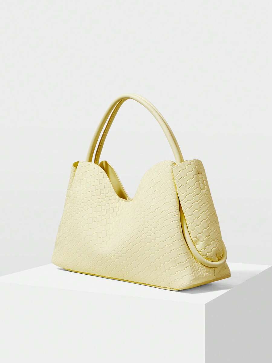 MOTF PREMIUM Túi tote thời trang nữ màu vàng nhạt tươi mới, túi xách PU đan tinh xảo phong cách nghỉ dưỡng, phù hợp dùng hàng ngày, đi làm, đi chơi và du lịch - Màu vàng chanh - Xem 2
