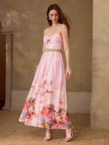 MOTF PREMIUM WOMEN'S SPRING/SUMMER COTTON FLORAL PRINT SLIP DRESS WITH POSITIONED CUP-STYLE BODICE - Pink - View 6