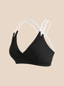 Cheerettes 女款 2 件組拼色交叉背日系健身運動內衣，柔軟彈性、透氣吸濕，可拆式內墊，對比色肩帶，適合健身房與瑜伽 - 彩色 - 查看 9